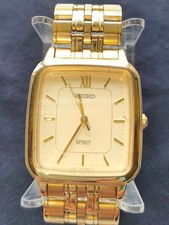 Seiko Spirit 7N01-5220 Gold Square Analog Quartz Watch Used