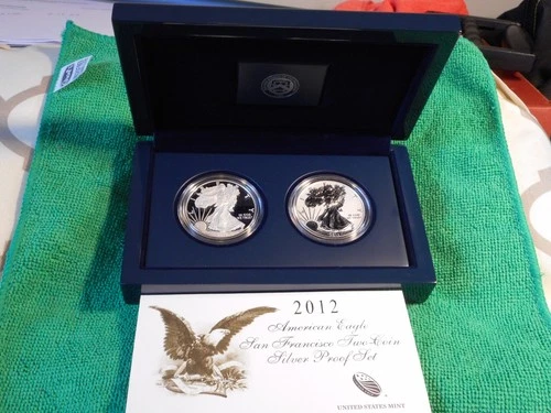 2012 S REVERSE PROOF SILVER EAGLE 2 COIN SAN FRANCISCO SET WITH BOX/COA