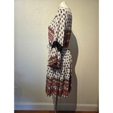 Sky Blue Boho Floral Paisley Lace Trim Bell Sleeve Midi Dress Womens XL White