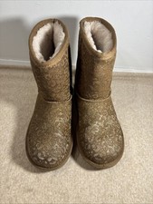 UGG Girls Classic II Glitter Leopard Boot Big Kid Sz 3