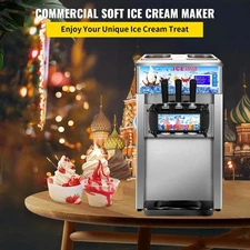 Soft Serve Ice Cream Machine Tri-Flavor 18L/H w/ LCD Display&One-Touch Cleaning