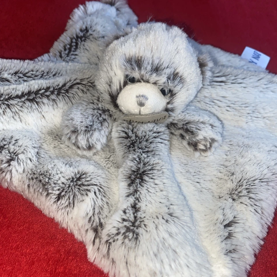 🇫🇷 Doudou Plat Ours Blanc Gris Chiné Fourrure Les Flocons BABYNAT ÉTAT NEUF - Photo 3/4