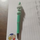 Green Decorative Beaded Ballpoint Pen White Pom-Pom Topper Black Ink Plastic — photo 1