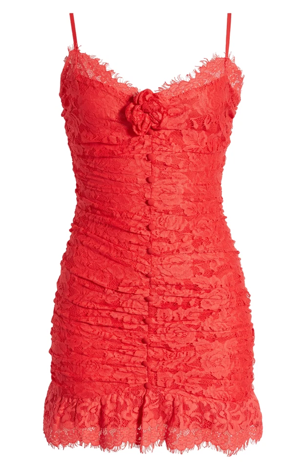 For Love And Lemons  Della Ruched Mini Dress Red  2X  UK 18   US 14 - Image 2 of 4