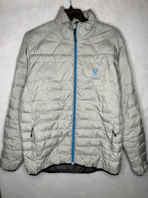 Spyder Jacket Mens XL Gray Blue Down Puffer Quilted Full Zip Insulated Ski Snow