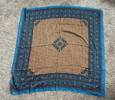 Vintage Challis by Berkshire 46"X46" Colorful Floral Scarf Square Blue Italy