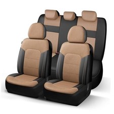 Car Seat Covers, Air Mesh and Faux Leather Seat Covers, Full Set Black Beige