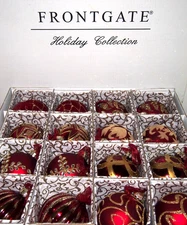Frontgate 20-Piece Designer Blown-Glass Ornament Set-Dark Red/Burgundy & Gold #2