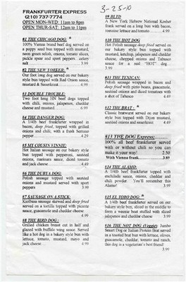 Frankfurter Express Menu San Antonio Texas 2010 