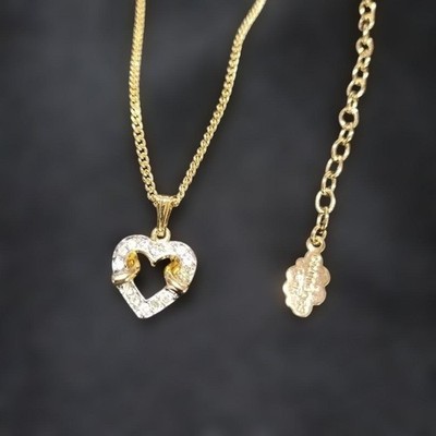 Courreges Vintage Gold Heart Necklace with Rhinestones, Pre-owned