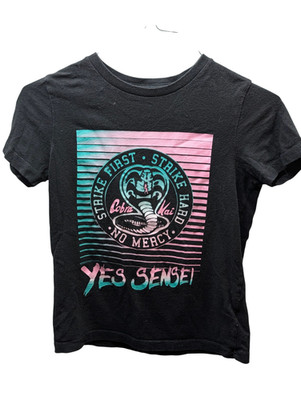 Cobra Kai Strike First! Strike Hard! No Mercy! Yes Sensei T-Shirt Youth Small
