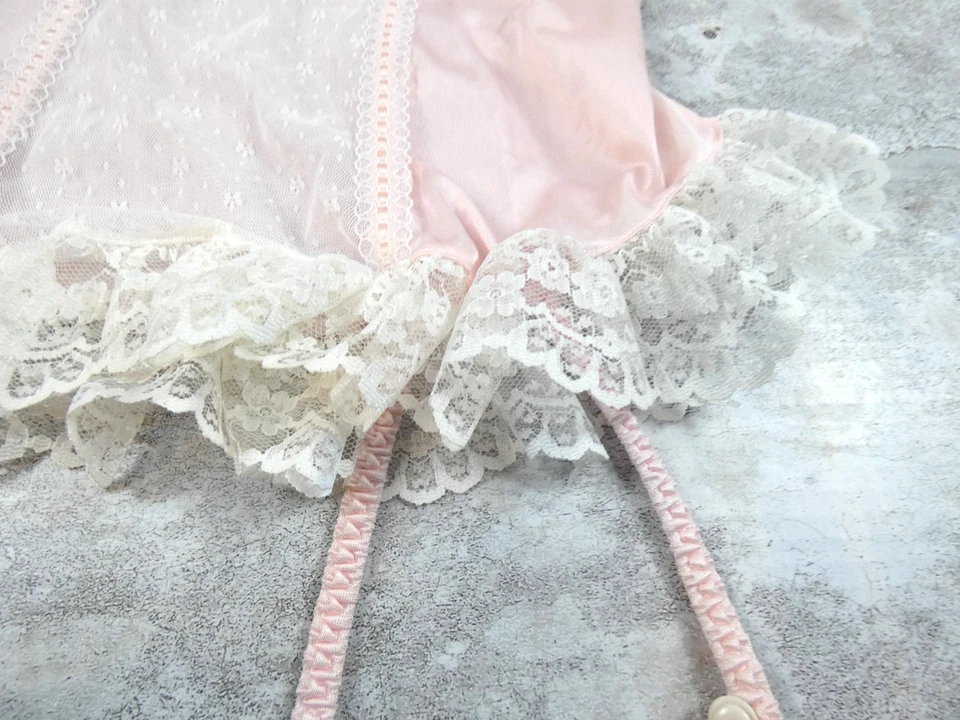Vintage Pastel Teddy Womens Medium Pink Lace Lingerie Stocking Straps - Image 2 of 4