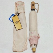 FENDI Moonbat Folding Umbrella Floral Embroidered Linen Blend Luxury