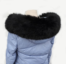 XL Black Silky Plush Faux Vegan Fur Tail Collar Trim Hood Replacement Fake Fox