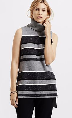 NWT LOFT LOU GREY Block Stripe Sleeveless Turtleneck Sweater Size S