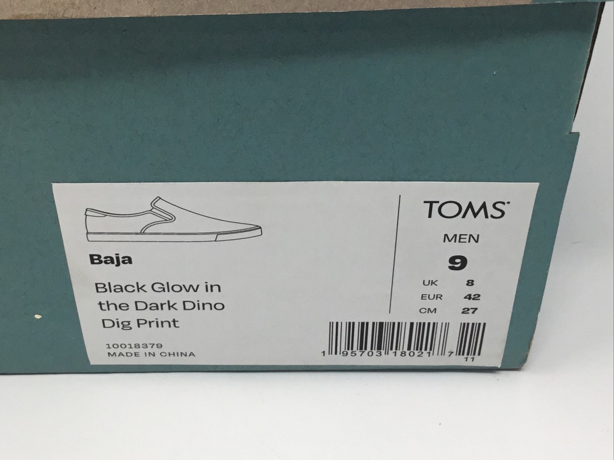 Toms Baja Black Glow in The Dark Dino Dig Size 9 Mens Black 