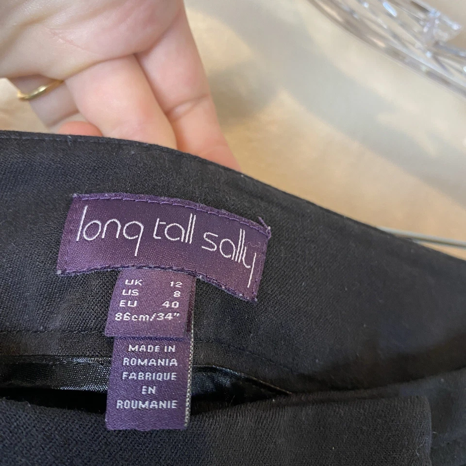 Long Tall Sally US 8 Black Pleated High Rise Trousers Pants Straight Leg Dress - Image 3 of 4