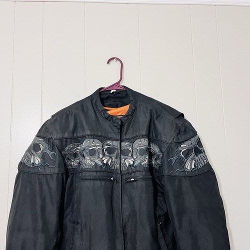 First Classics Black Polyester Motorcycle Jacket Skull Mens Size M - Picture 4 of 12