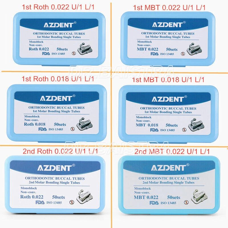 50 juegos de tubo bucal de ortodoncia dental 1er segundo tubo molar Roth MBT 022/018 AZDENT Foto 2 de 4