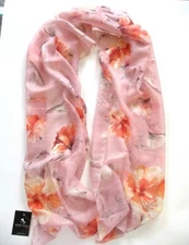 Made in Italy - Scarf -  100% Polyester - 15" X 63" Lt. Mauve, Orange, Red  NWT