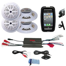 New Pyle Bike Bicycle Boat 4Ch 800W iPod Input Amplifier, Speakers, Phone Holder
