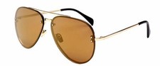 86021 C3 AVIATOR FASHION SUNGLASSES METAL GOLD FRAME BROWN LENS