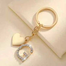 Fashion Golden Shiny Rhinestone Heart-shaped Letters G keychain Women Men Gift