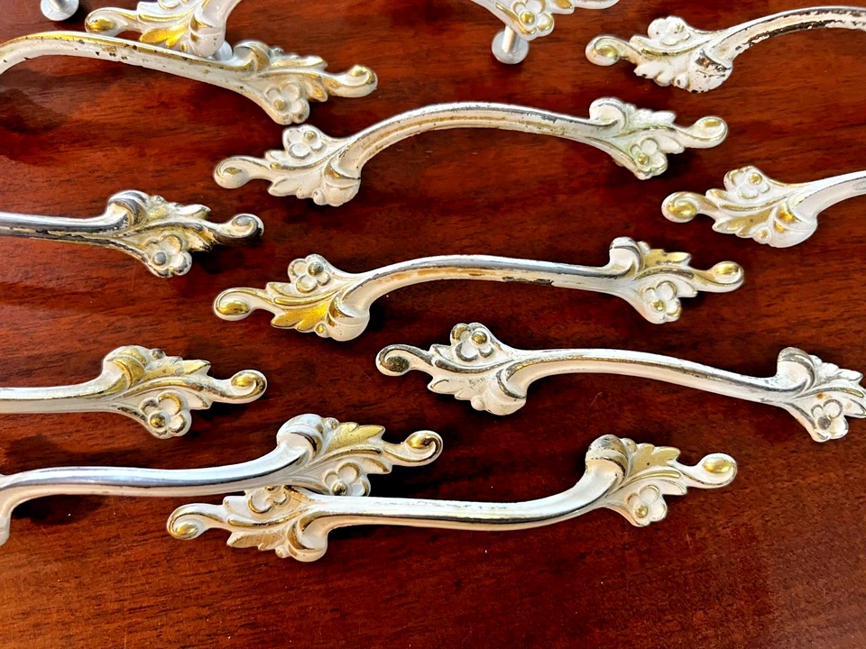 LOT of 13 French Provencial Amerock 5" Handles Brass with Ivory Enamel Trim - Image 4 of 4