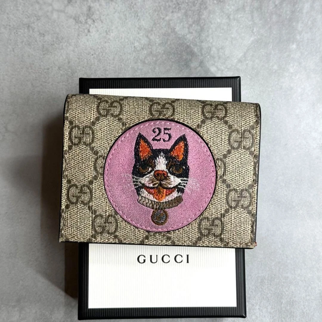 Gucci Compact Wallet 506277 GG Supreme Bosco Applique Boston Terrier Dog 25 JPN