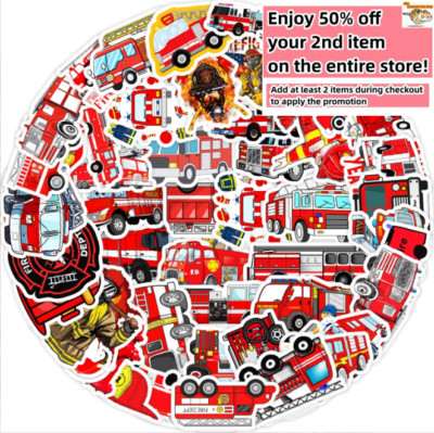 50pcs Waterproof Vinyl Stickers Fire Truck Fire Engine Luggage Phone Laptop Car