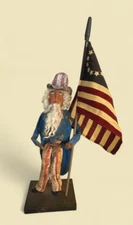 Primitive Americana Uncle Sam w/flag sculpture July 4th Folk Art signed OOAK