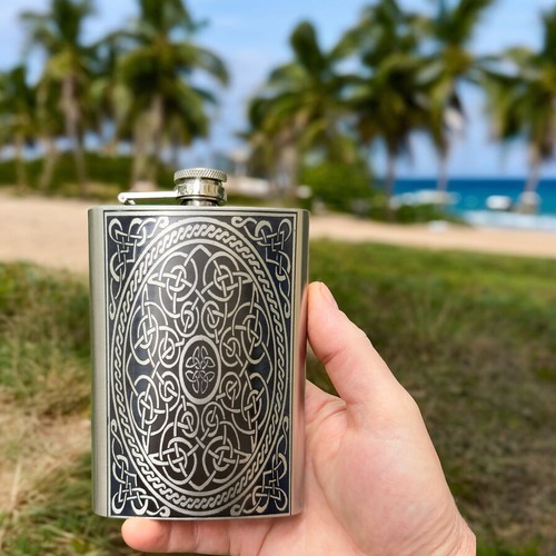 8oz Celtic Design Stainless Steel Flask - Picture 2 of 9