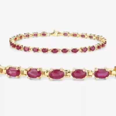 6,75 ct Ovalschliff Laborgefertigt Rubin Damen Tennis Armband 14k Gelbgold vergoldet