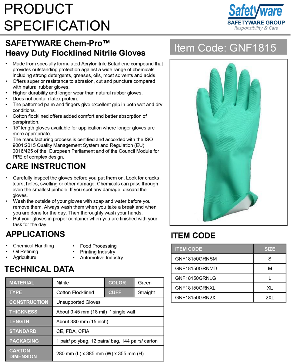 10 Pr Safetyware Chem-Pro Chemical Resistant Long Flocklined