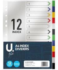 Index Dividers A4 Punched Dividers Office School Home 12 sheets Tabbed Sections