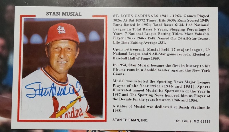 Stan Musial Signed Autographed 3x5 Stat Card St Louis Cardinals HOF Cards