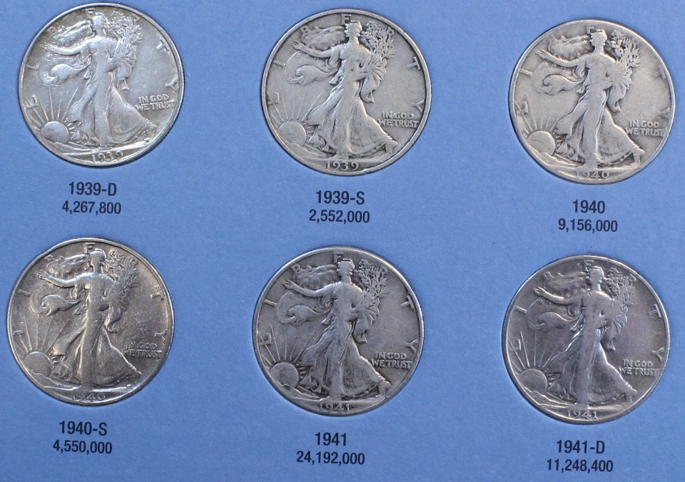 Walking Liberty Half Dollars 1937-1947 G-XF New Whitman Folder Complete WL37 - Image 4 of 4