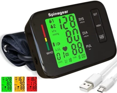 SPINEGEAR Rechargeable Blood Pressure Monitor for home use UK NHS Arm Cuff Auto BP Machine