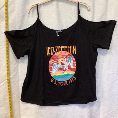 Led Zeppelin Yoins Womens T-Shirt Black Cold Shoulder Stretch Top Plus 3XL New