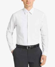 Calvin Klein White Steel Slim Non-Iron Herringbone Dress Shirt L87029 Size16