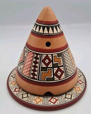 Vintage Peru Peruvian Terracotta Teepee Incense Burner Holder Tribal Handpainted