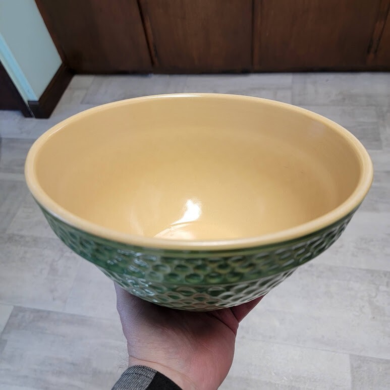 Vintage Over and Back YELLOW WARE Green Mixing Bowl 9 1/4