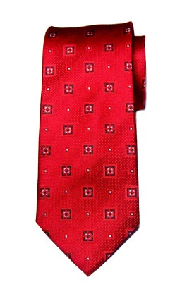 Bill Blass Silk Tie Red Geometric Silk Men's Long