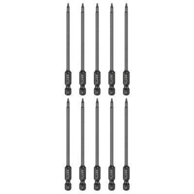 10pcs T6 Magnetic Torx Screwdriver Bits 1/4'' Hex Shank 100mm Length Black