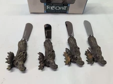 Tienshan Flatware Folk Craft Moose Head Handle Spreader 4pc Set W/ Box See Pics