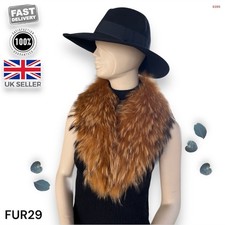 Genuine Real Raccoon Fur Collar in Red-Brown. 1 Clip Closure. (FUR29)