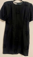 Vintage 80’s Beaded 100% Silk Formal Cocktail Dress L Occasion Wedding Guest