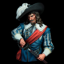 1/12 Scale Musketeer Officer Bust w/ Feather Hat & Sword Historical Figure Model