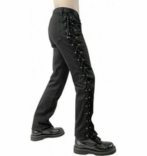Men Gothic Pistol Loop Denim Pant Black Punk Cyber Lace Up-Side Trouser TR-1