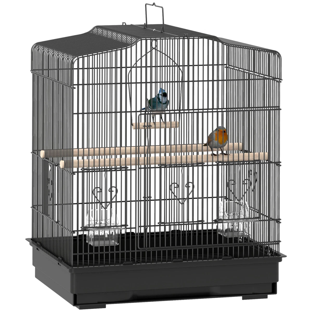 Bird Cage Black Steel Wire 46.5x36x59cm Large with Stand Perches Bowls SlideTray